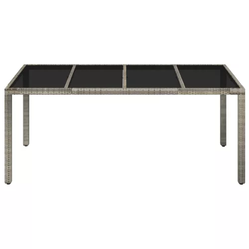  szürke polyrattan üveglapos kerti asztal 190 x 90 x 75 cm