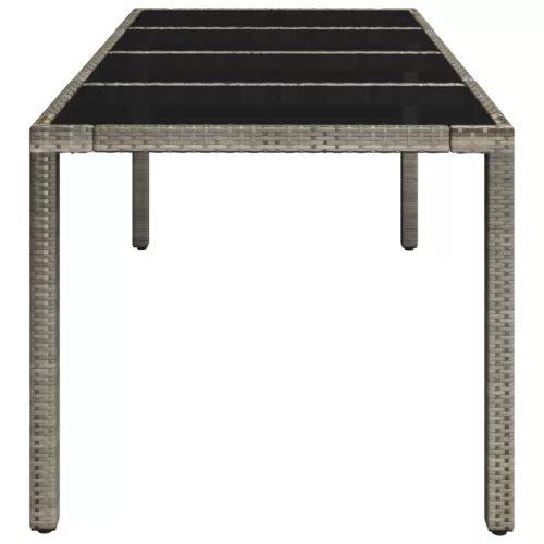  szürke polyrattan üveglapos kerti asztal 190 x 90 x 75 cm