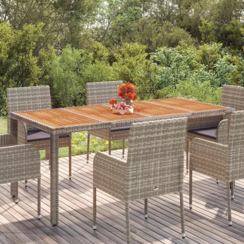  szürke polyrattan falapos kerti asztal 190 x 90 x 75 cm