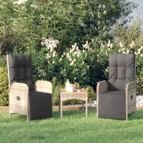  2 db szürke polyrattan dönthető kerti szék asztallal