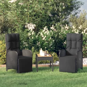  2 db fekete polyrattan dönthető kerti szék asztallal