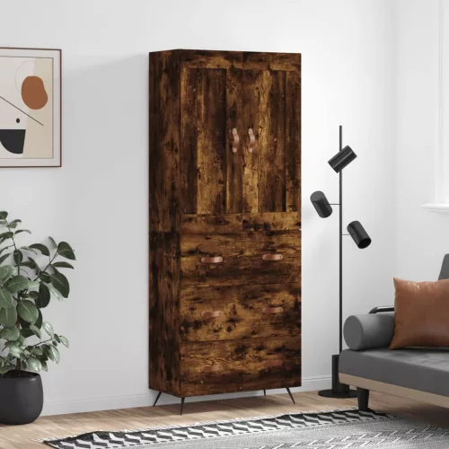  füstös tölgy színű szerelt fa magasszekrény 69,5 x 34 x 180 cm