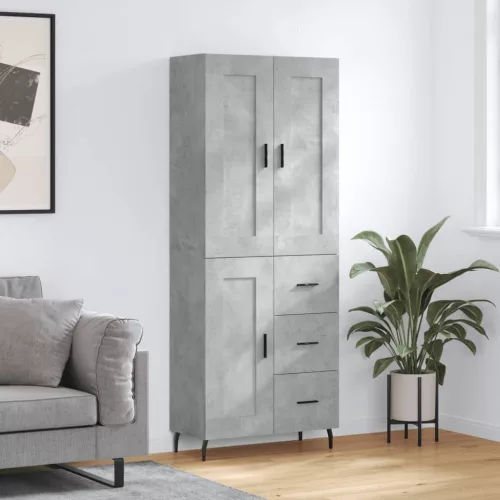  betonszürke szerelt fa magasszekrény 69,5 x 34 x 180 cm