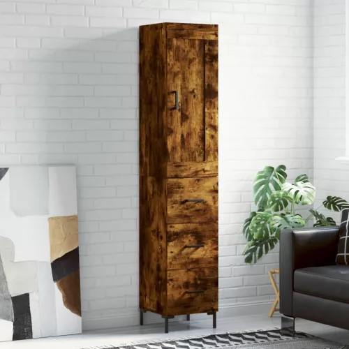  füstös tölgy színű szerelt fa magasszekrény 34,5x34x180 cm
