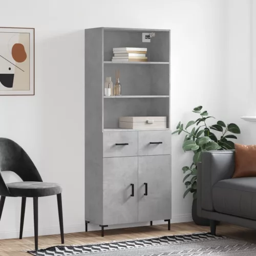  betonszürke szerelt fa magasszekrény 69,5 x 34 x 180 cm