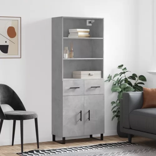  betonszürke szerelt fa magasszekrény 69,5 x 34 x 180 cm