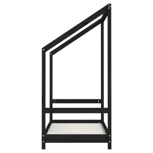  fekete tömör fenyőfa gyerekágykeret 2 x (70 x 140) cm