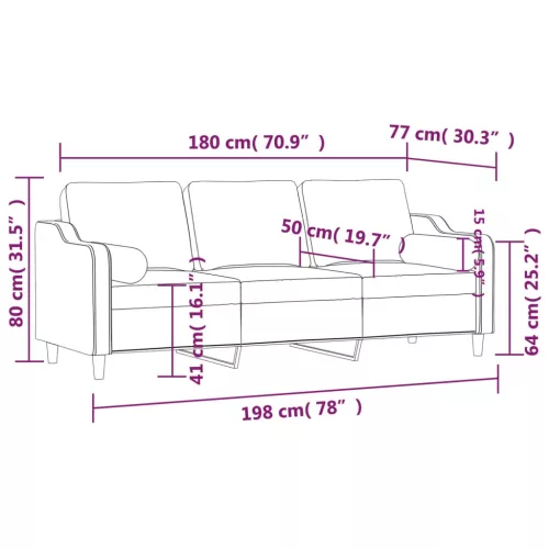  3 személyes sötétszürke szövet kanapé díszpárnákkal 180 cm