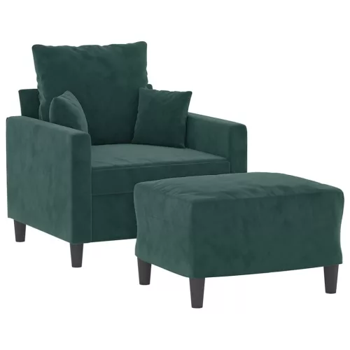  sötétzöld bársony kanapéfotel lábtartóval 60 cm