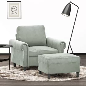  világosszürke bársony kanapéfotel lábtartóval 60 cm