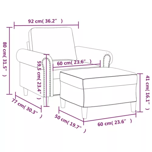  világosszürke bársony kanapéfotel lábtartóval 60 cm