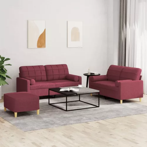  3 részes bordó szövet ülőgarnitúra párnákkal