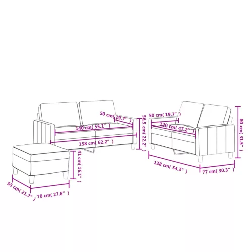 3 részes kávészínű műbőr ülőgarnitúra párnákkal