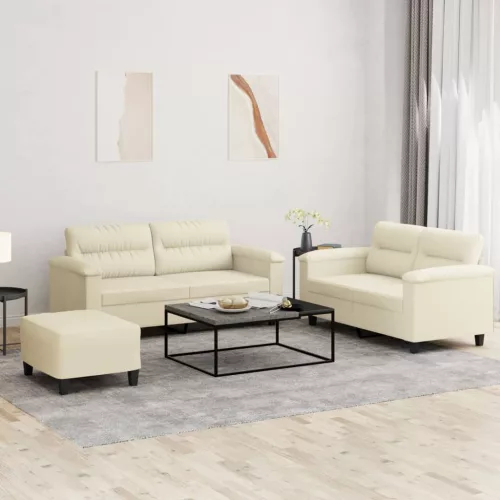  3 részes krémszínű műbőr ülőgarnitúra párnákkal