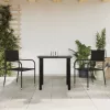  3 részes fekete polyrattan és acél kerti étkezőgarnitúra