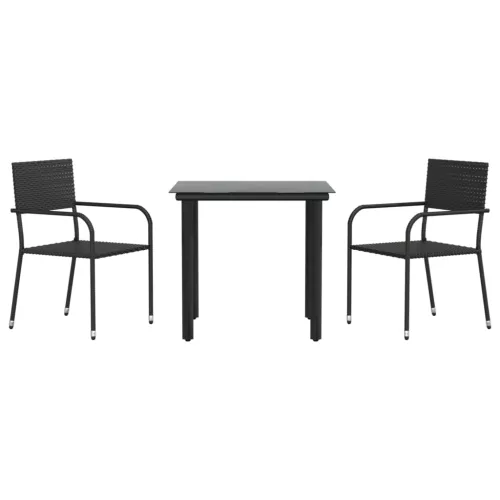  3 részes fekete polyrattan és acél kerti étkezőgarnitúra