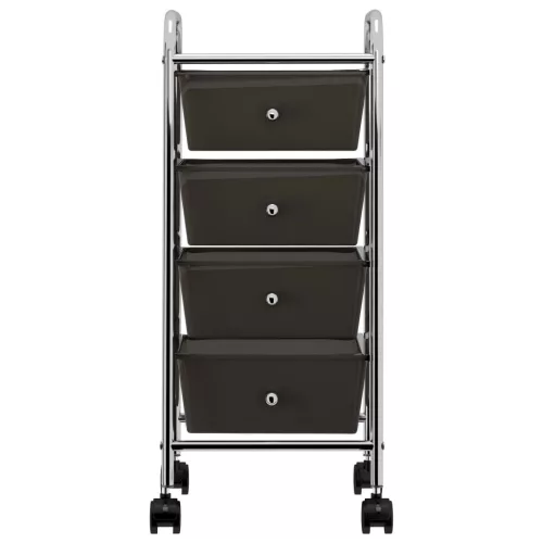  4 fiókos mozgatható fekete műanyag tárolókocsi