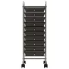  10 fiókos mozgatható fekete műanyag tárolókocsi