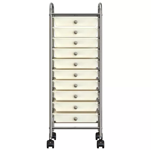  10 fiókos mozgatható fehér műanyag tárolókocsi