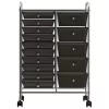  XXL 15 fiókos mozgatható fekete műanyag tárolókocsi
