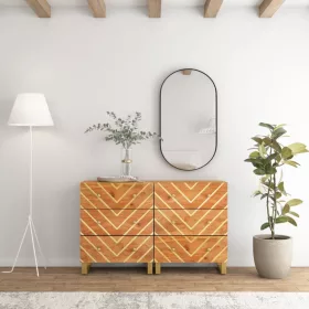    2 db barna-fekete tömör mangófa tálalószekrény 160x30x76 cm