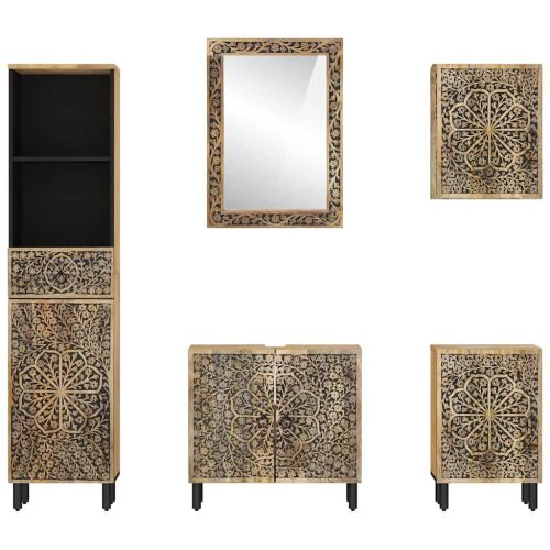  5 részes tömör mangófa fürdőszobai bútorszett