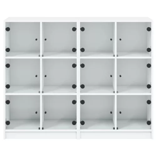  fehér szerelt fa könyvespolc ajtókkal 136 x 37 x 109 cm