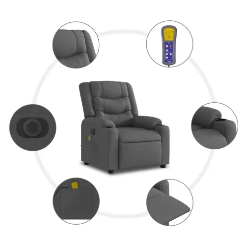 sötétszürke szövet dönthető elektromos masszázsfotel