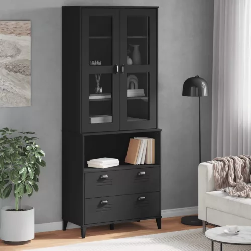  VIKEN fekete tömör fenyőfa magasszekrény 80 x 40 x 200 cm