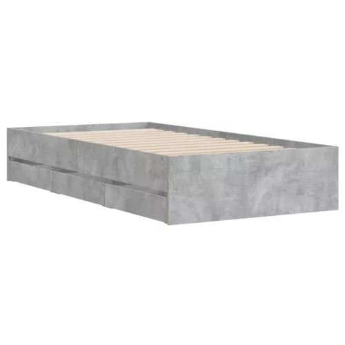  betonszürke szerelt fa ágykeret fiókokkal 90 x 190 cm