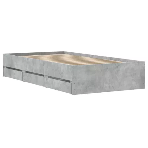  betonszürke szerelt fa ágykeret fiókokkal 90 x 190 cm