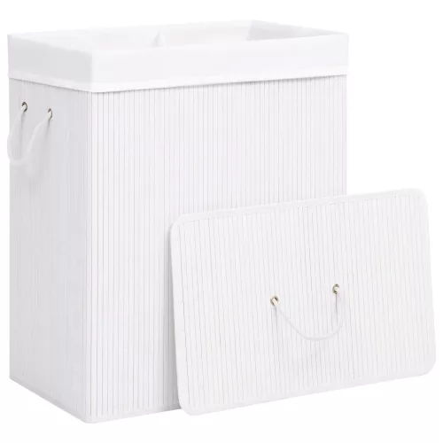  fehér bambusz szennyestartó kosár 2 résszel 100 L