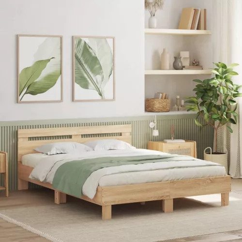  sonoma tölgy színű ágykeret fejtámlával és LED-del 140x190 cm