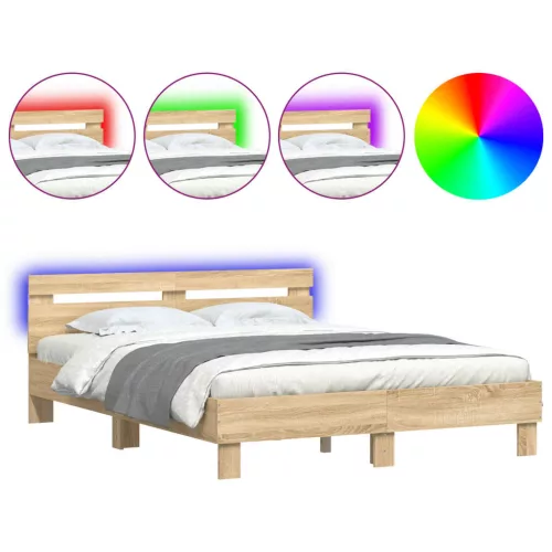  sonoma tölgy színű ágykeret fejtámlával és LED-del 140x190 cm