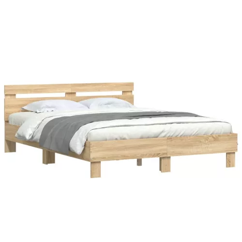  sonoma tölgy színű ágykeret fejtámlával és LED-del 140x190 cm