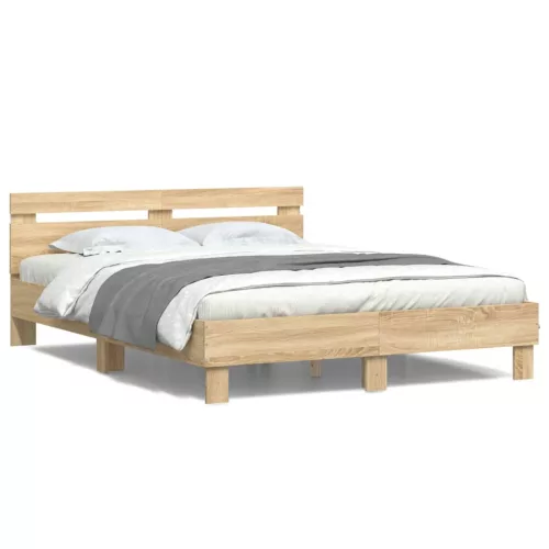  sonoma tölgy színű ágykeret fejtámlával és LED-del 140x190 cm