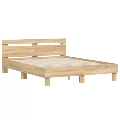  sonoma tölgy színű ágykeret fejtámlával és LED-del 140x190 cm