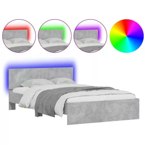  betonszürke ágykeret fejtámlával és LED-del 140x190 cm