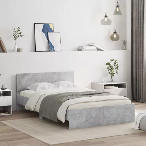  betonszürke ágykeret fejtámlával és LED-del 140x190 cm