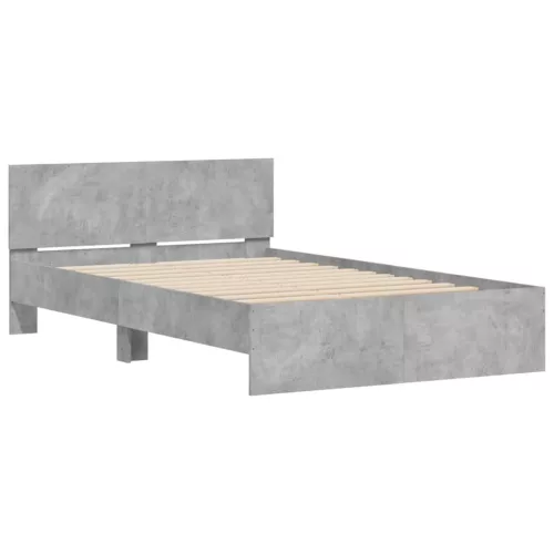  betonszürke ágykeret fejtámlával és LED-del 140x190 cm