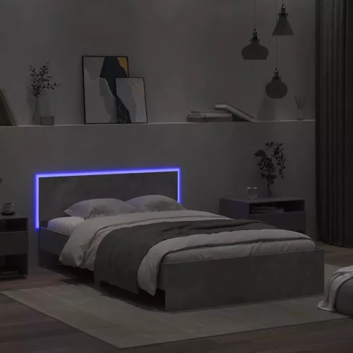  betonszürke ágykeret fejtámlával és LED-del 120x190 cm