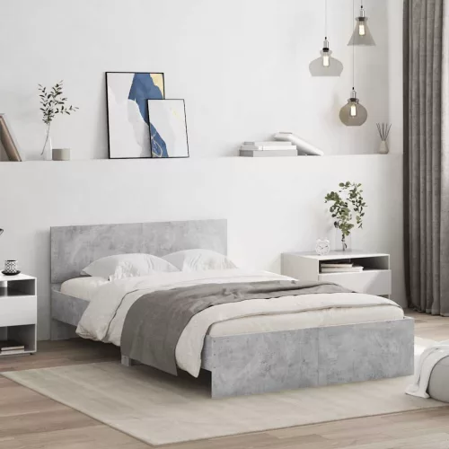  betonszürke ágykeret fejtámlával és LED-del 120x190 cm