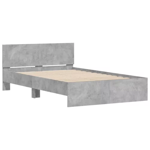  betonszürke ágykeret fejtámlával és LED-del 120x190 cm