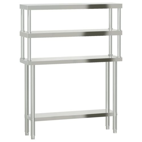  rozsdamentes acél felső polcos konyhai munkaasztal 110x30x150cm