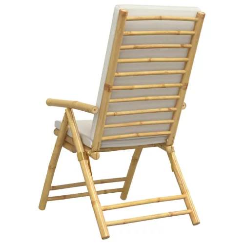  4 db bambusz összecsukható dönthető kerti szék krém párnával
