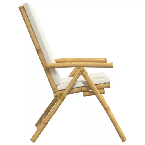  6 db bambusz összecsukható dönthető kerti szék krém párnával