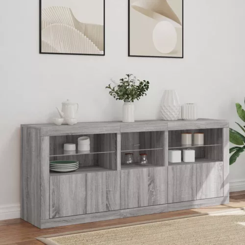  szürke sonoma tálalószekrény LED-világítással 162 x 37 x 67 cm