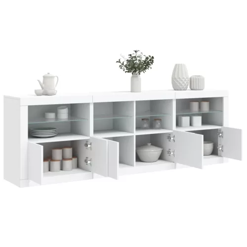  fehér tálalószekrény LED-világítással 202x37x67 cm