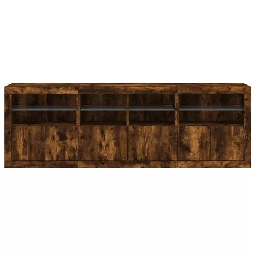  füstös tölgy színű tálalószekrény LED-ekkel 202x37x67 cm