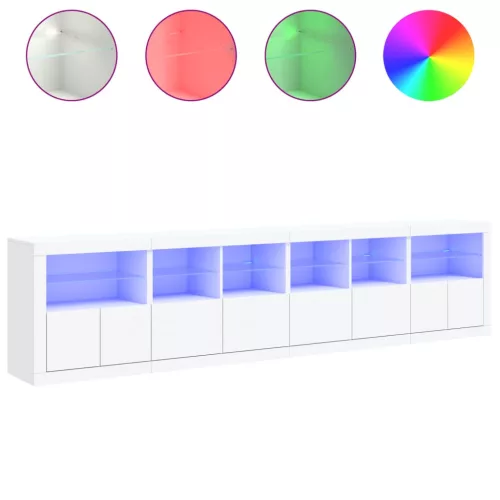  fehér tálalószekrény LED-világítással 283x37x67 cm